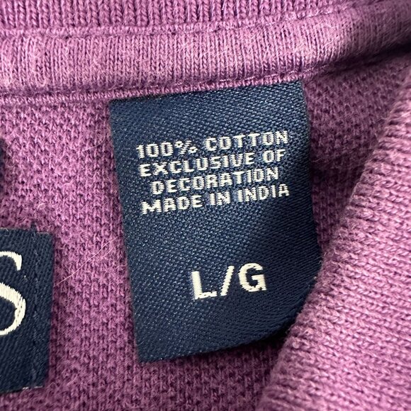 Chaps Mens Purple Striped Polo Shirt Custom Fit Size L 100% Cotton - Picture 4 of 7